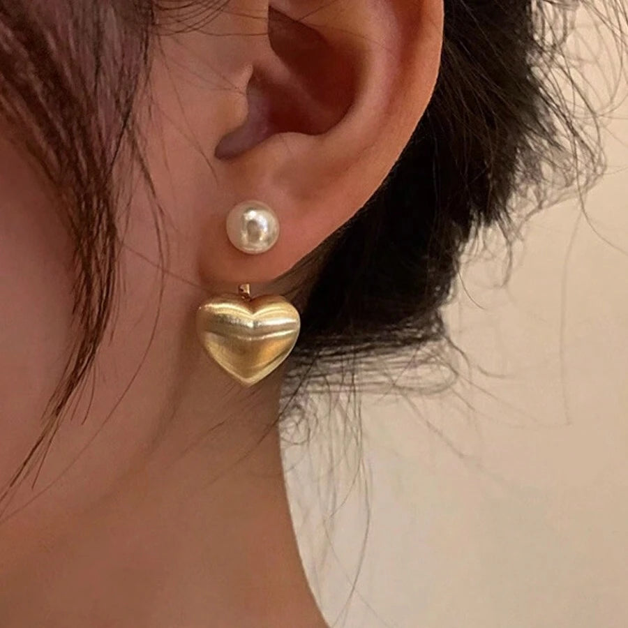 Golden Hearty Pearl Stud Earring