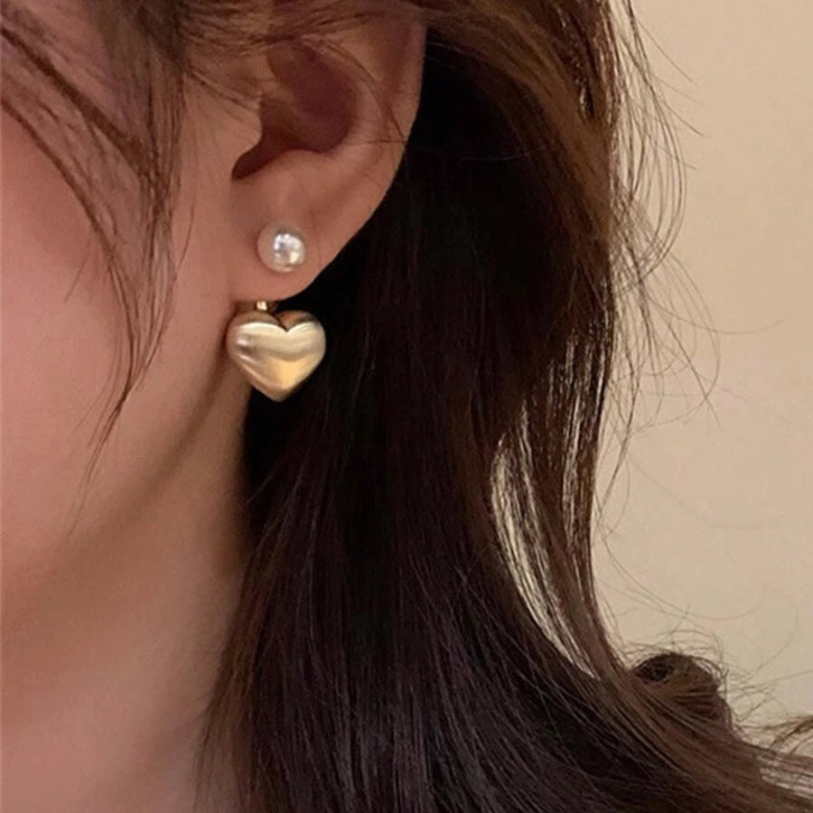 Golden Hearty Pearl Stud Earring