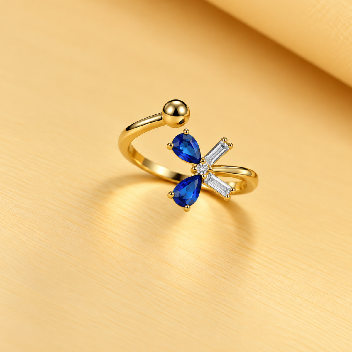18K Gold-Plated Black & White Bow Ring.
