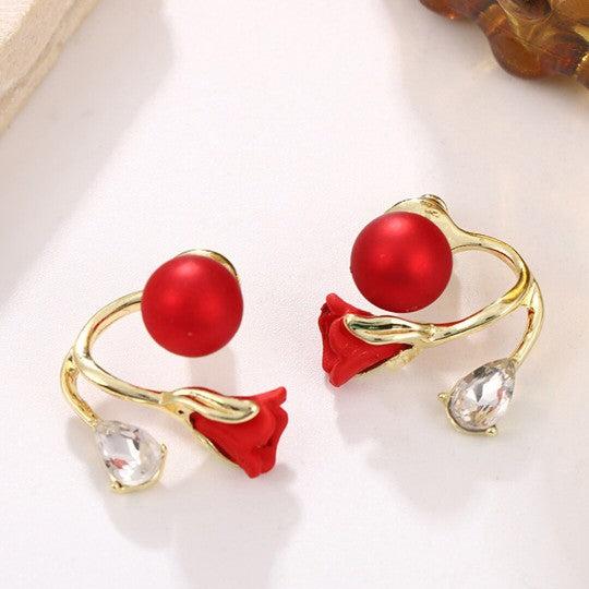 Rose Twist Red Earring