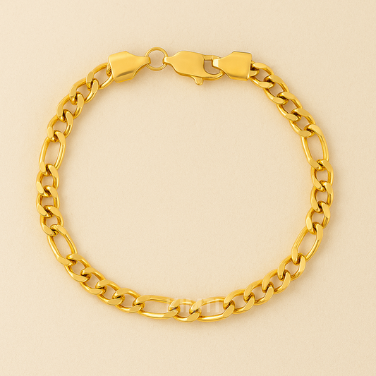 Men-18K Gold Plated Figaro Chain Anti Tarnish  Bracelet