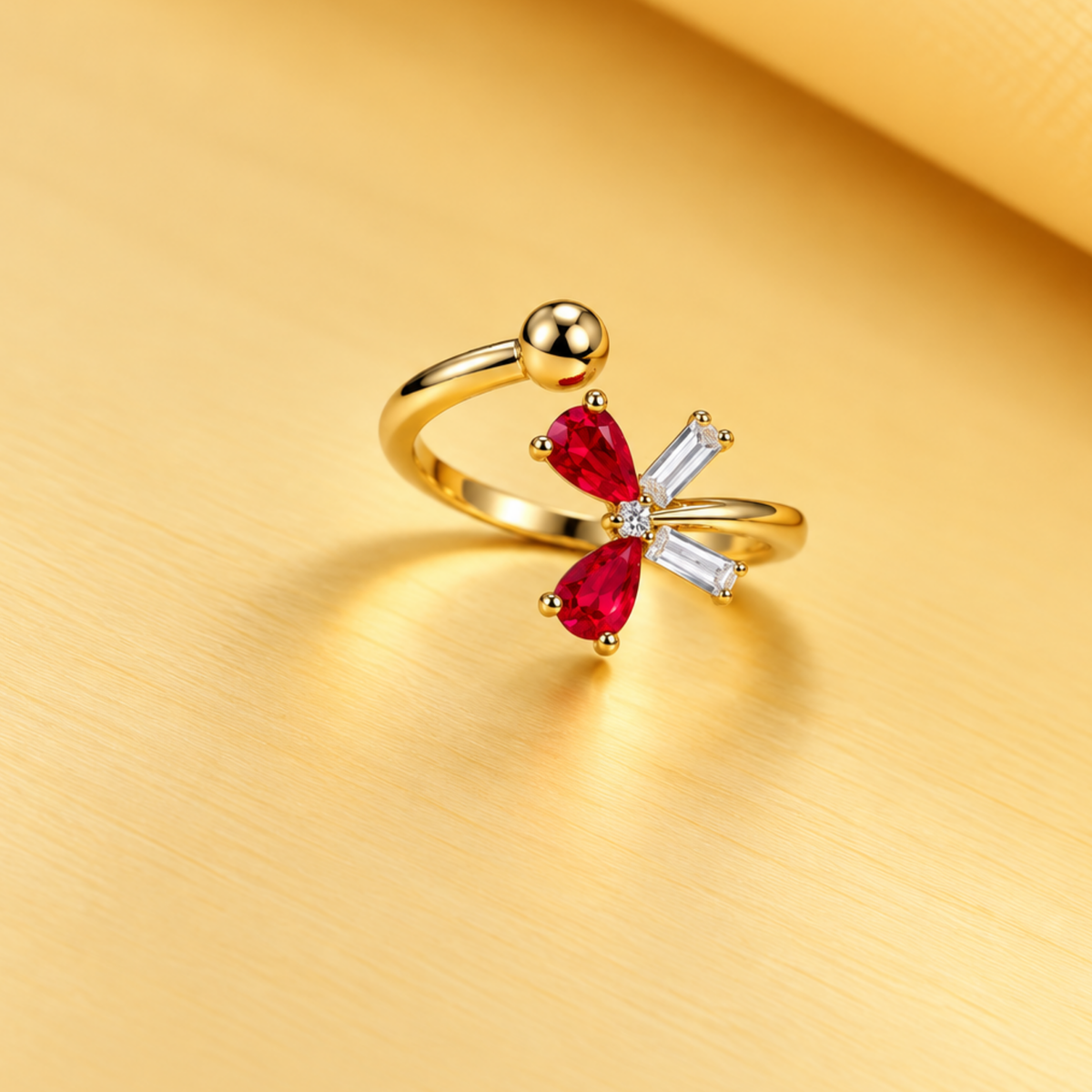18K Gold-Plated Black & White Bow Ring.