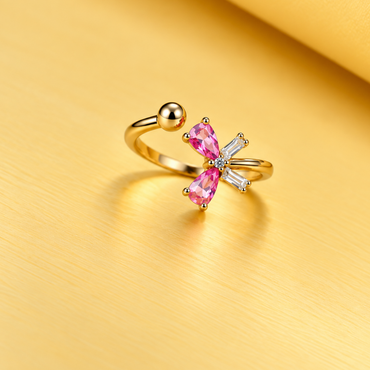 18K Gold-Plated Black & White Bow Ring.