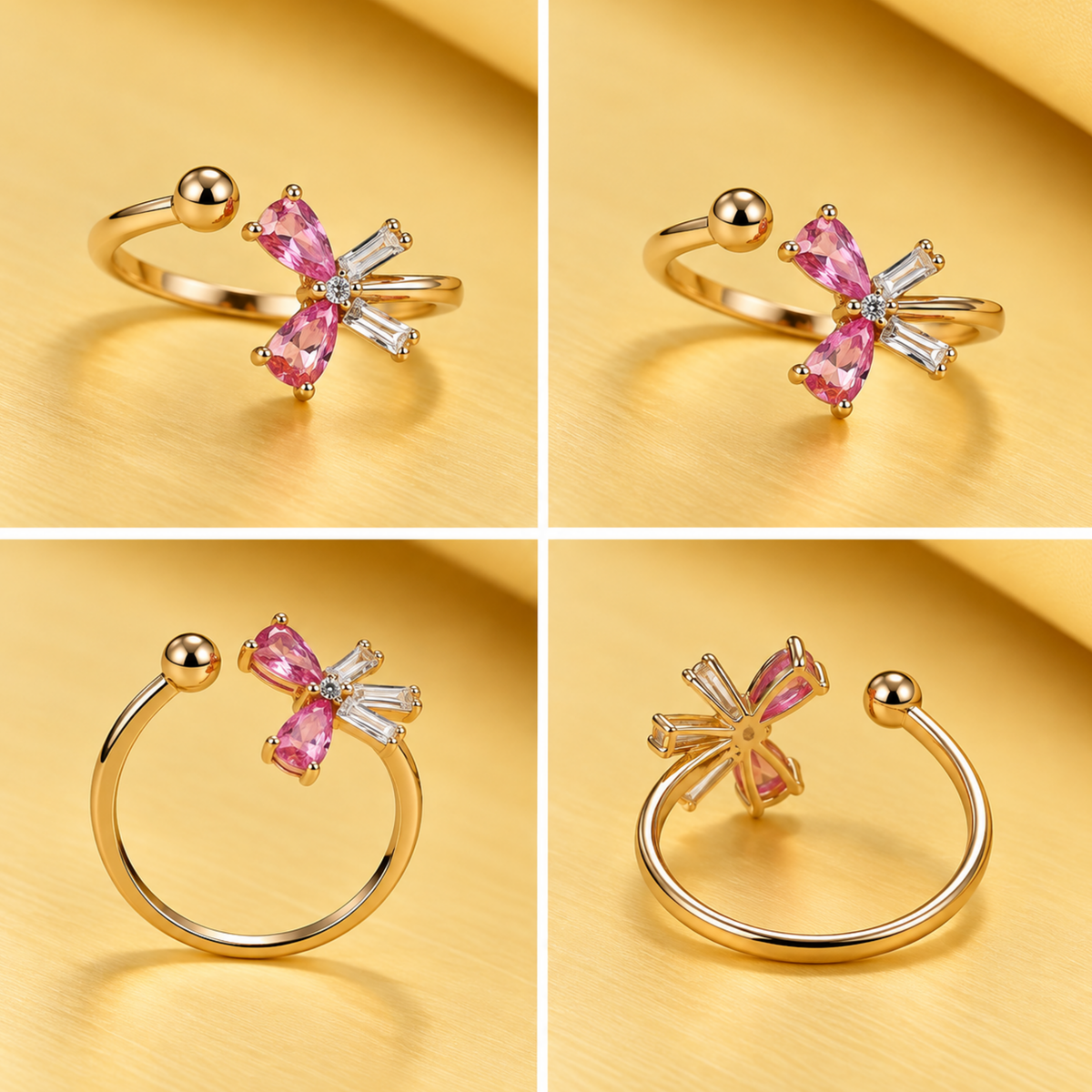 18K Gold-Plated Black & White Bow Ring.