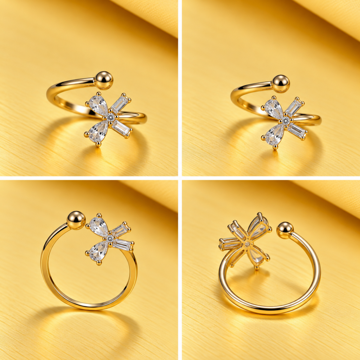 18K Gold-Plated Black & White Bow Ring.
