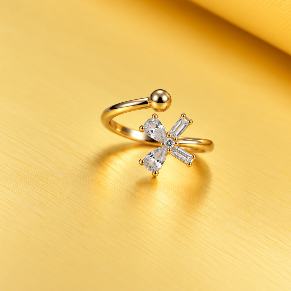 18K Gold-Plated Black & White Bow Ring.