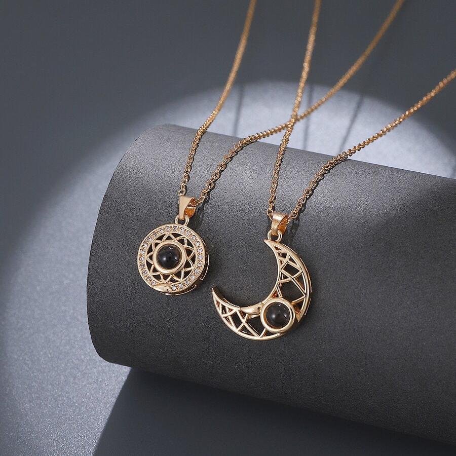 Sun Moon "I Love You" Valentine Couple Necklace