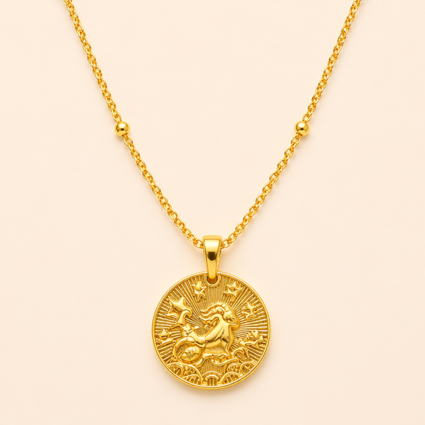 18K Gold Plated Capricorn Zodiac Medallion Necklace