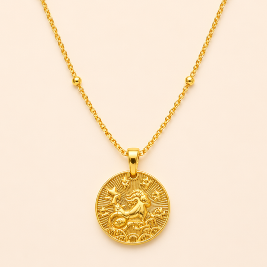 18K Gold Plated Capricorn Zodiac Medallion Necklace