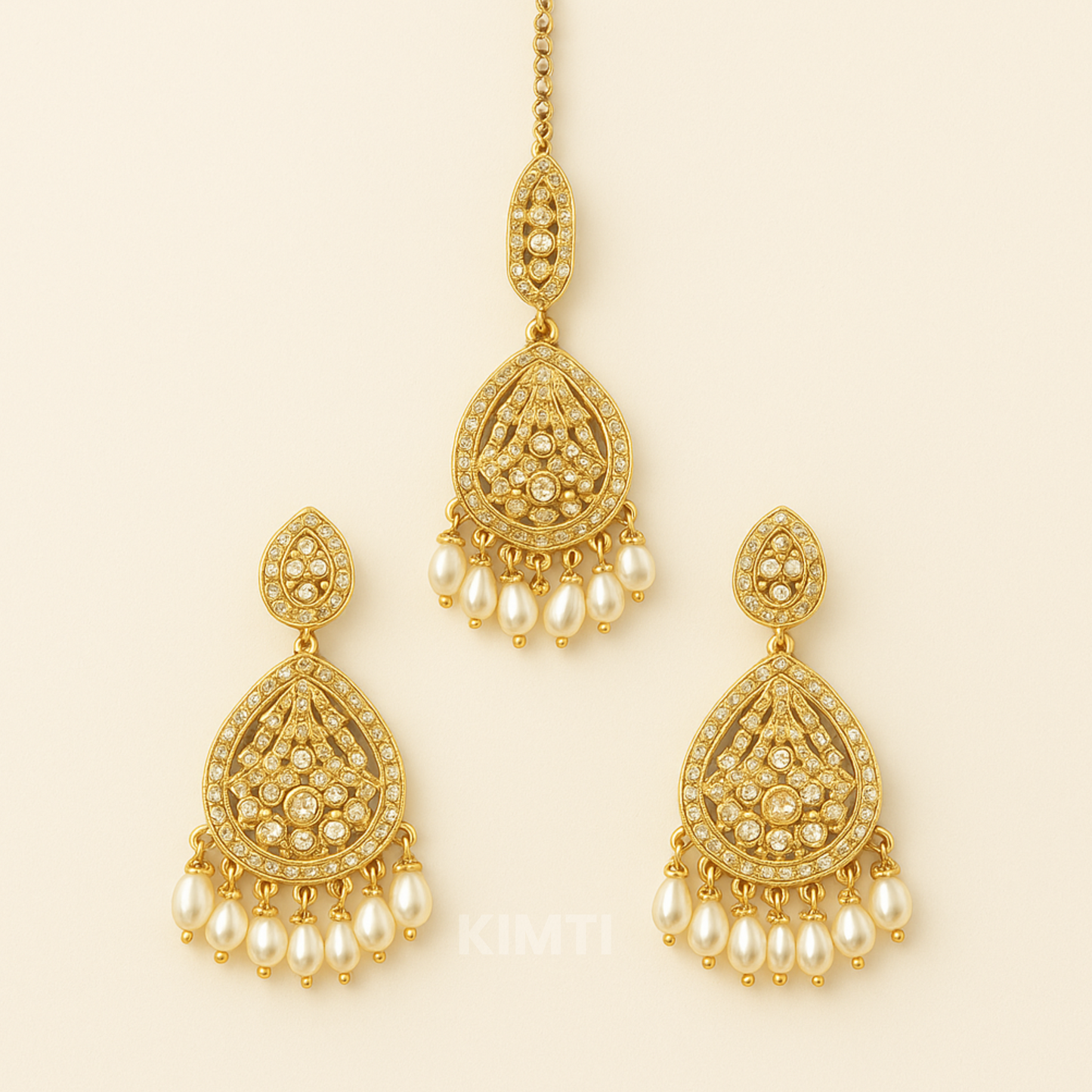 Golden Kundan Studded Earring with Mang Tikka