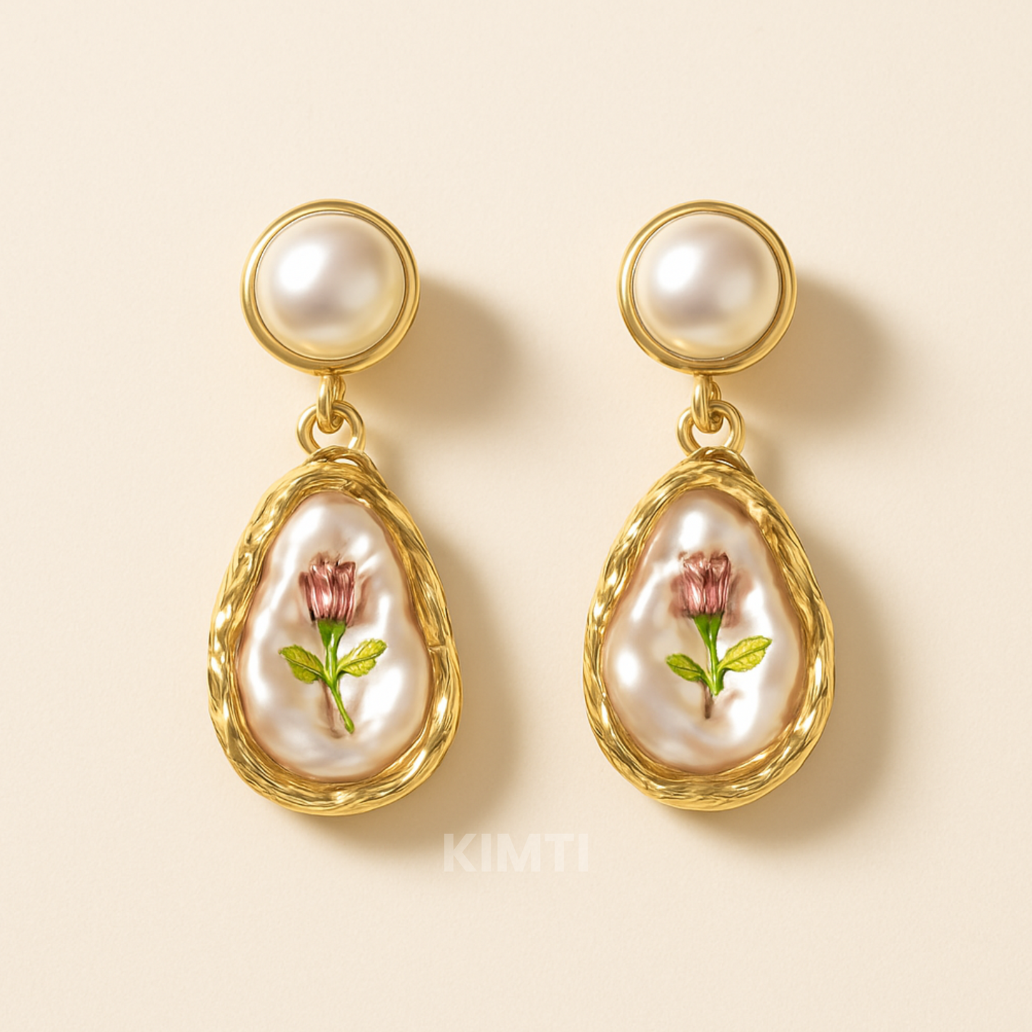 Rosé Luster – Hand-Painted Pearl Earring
