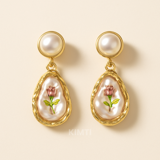 Rosé Luster – Hand-Painted Pearl Earring