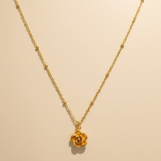 Golden Rose Bloom Pendant Necklace
