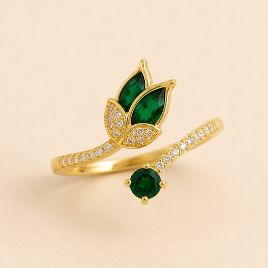 Green Lotus Elegance Adjustable Ring