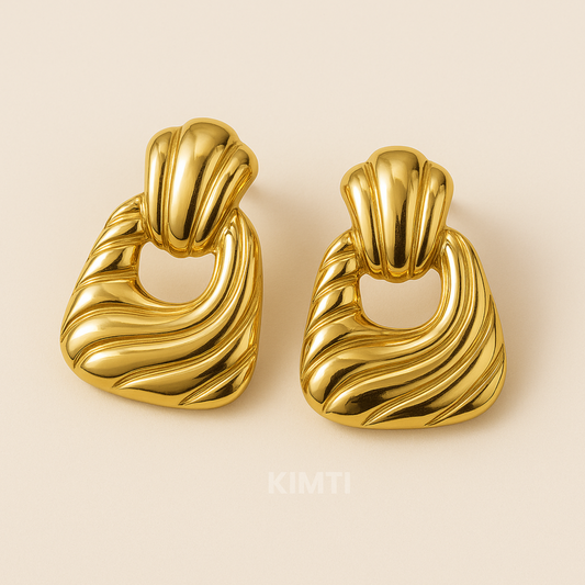 18k Gold Plated Polished Ripple Shapes Earring