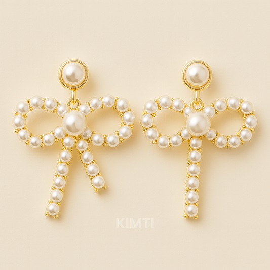 Belle Bow – Feminine Pearl Drop Stud Earring