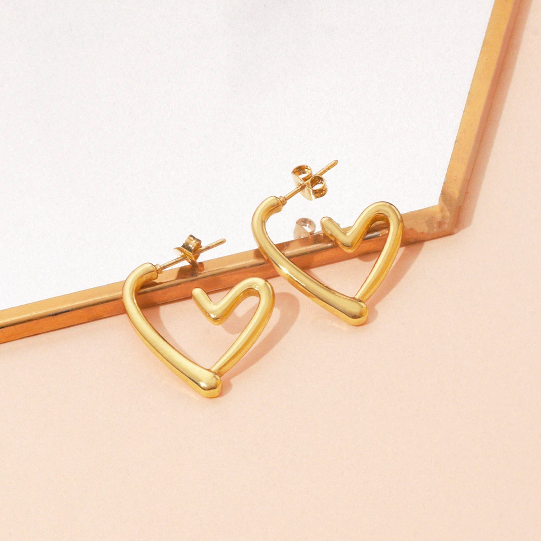 Amorelle 18 K Gold Plated Open Heart Hoops
