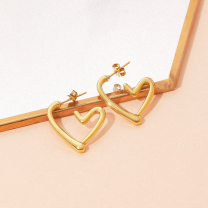 Amorelle 18 K Gold Plated Open Heart Hoops