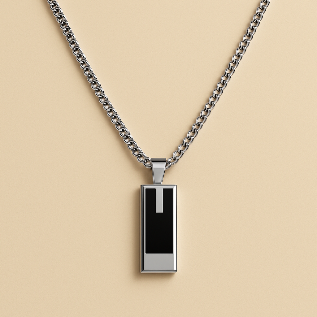 Men - Stainless Steel Black Pendant Necklace
