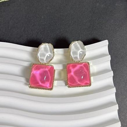 Pink Square Earring