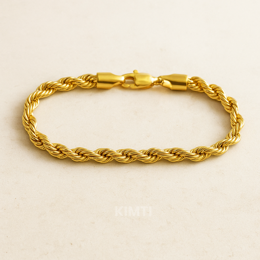 Men-18k Gold Plated Twisted Anti Tarnish Rope  Bracelet