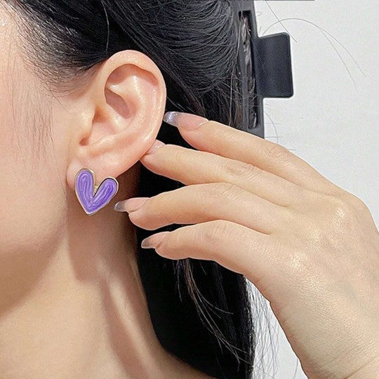 Purple Heart Shape Stud Earring