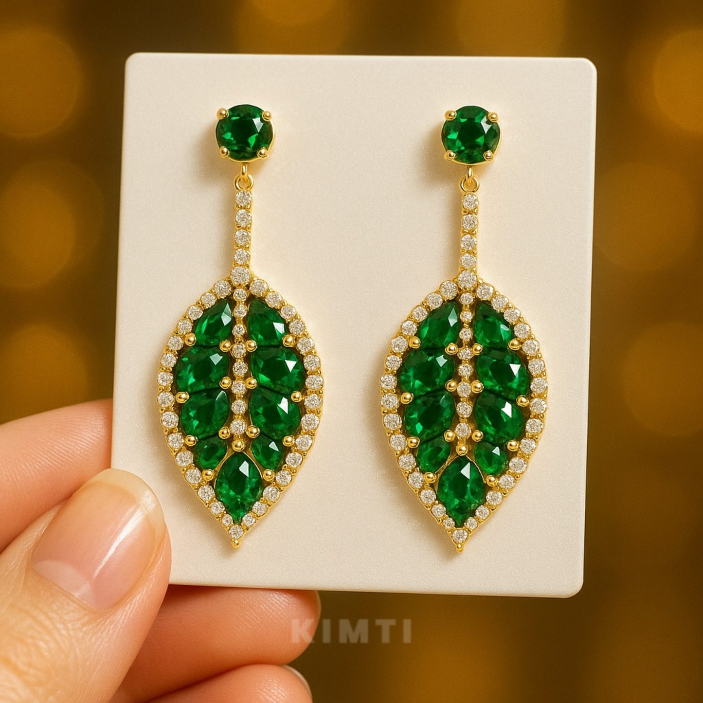Green Emerald Leaf Earrings