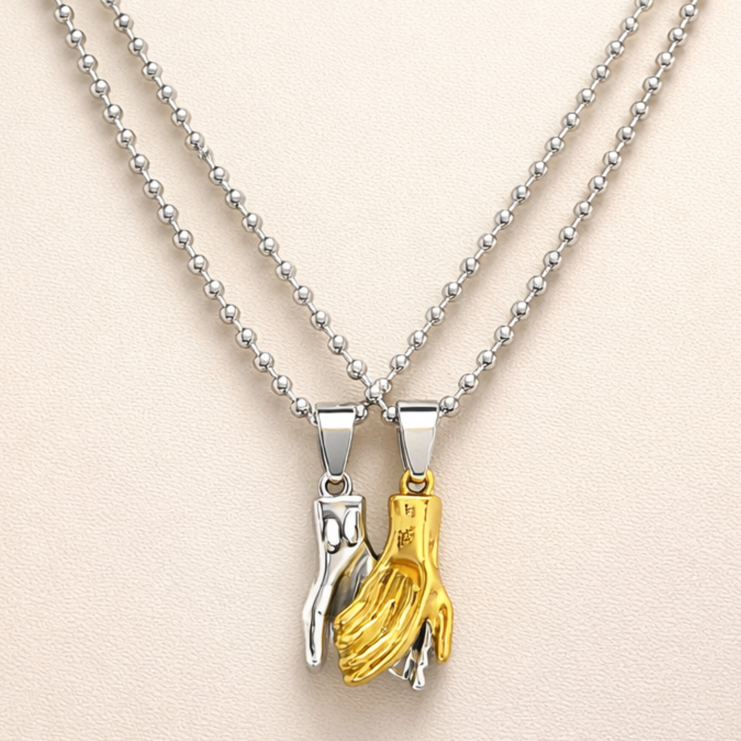 Silver Gold Holding Hands Couple Necklace