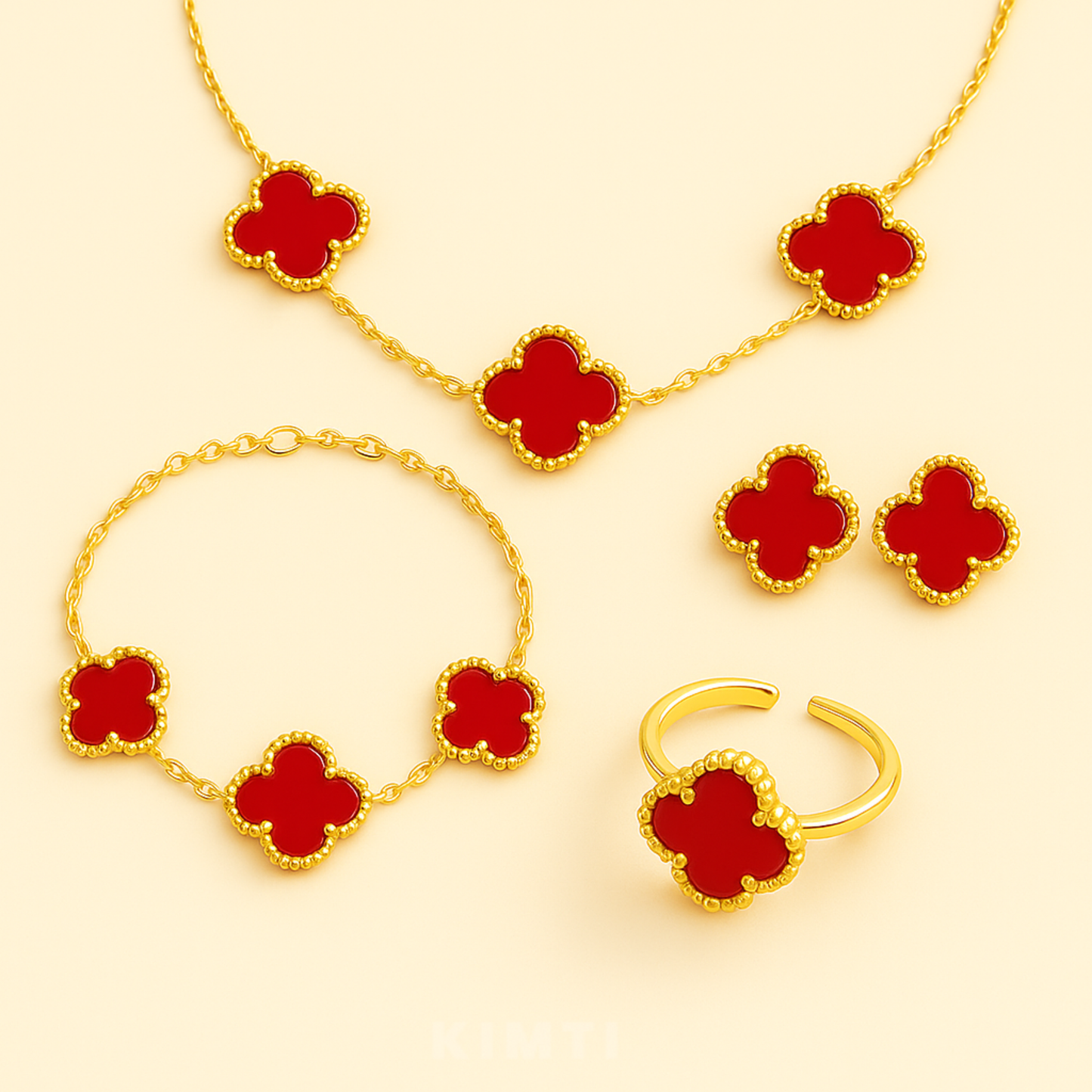 18K Gold-Plated Classic White  Clover Matching Set