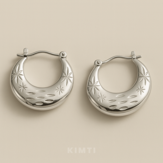 Anti-Tarnish Star Embossed Hoop Earrings