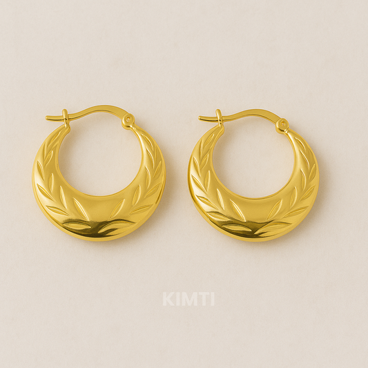 18k Gold Plated Olive Crest Hoops Anti Tarnish Earring