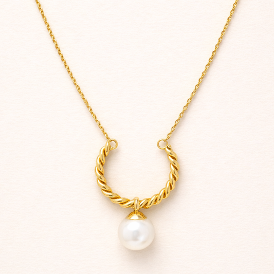 18K Gold Plated Twisted Chain Pearl Necklace