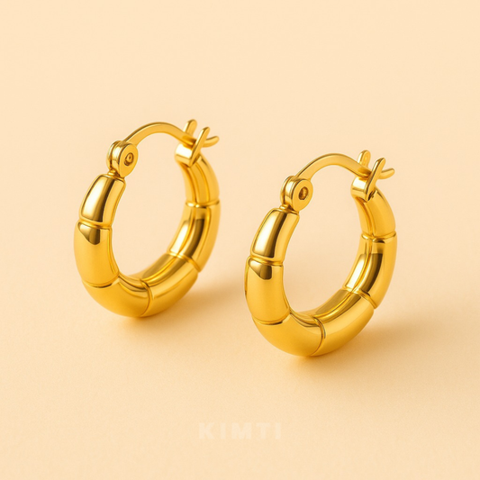 18K Gold Plated Bamboo Chunky Hoops