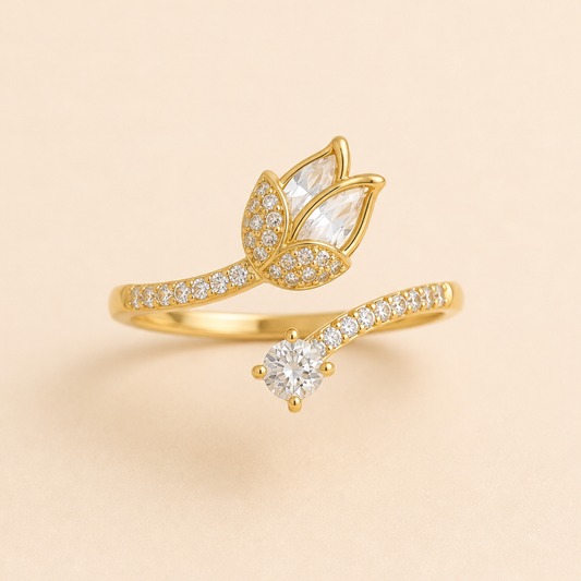 Ivory Floral Ring Adjustable Ring