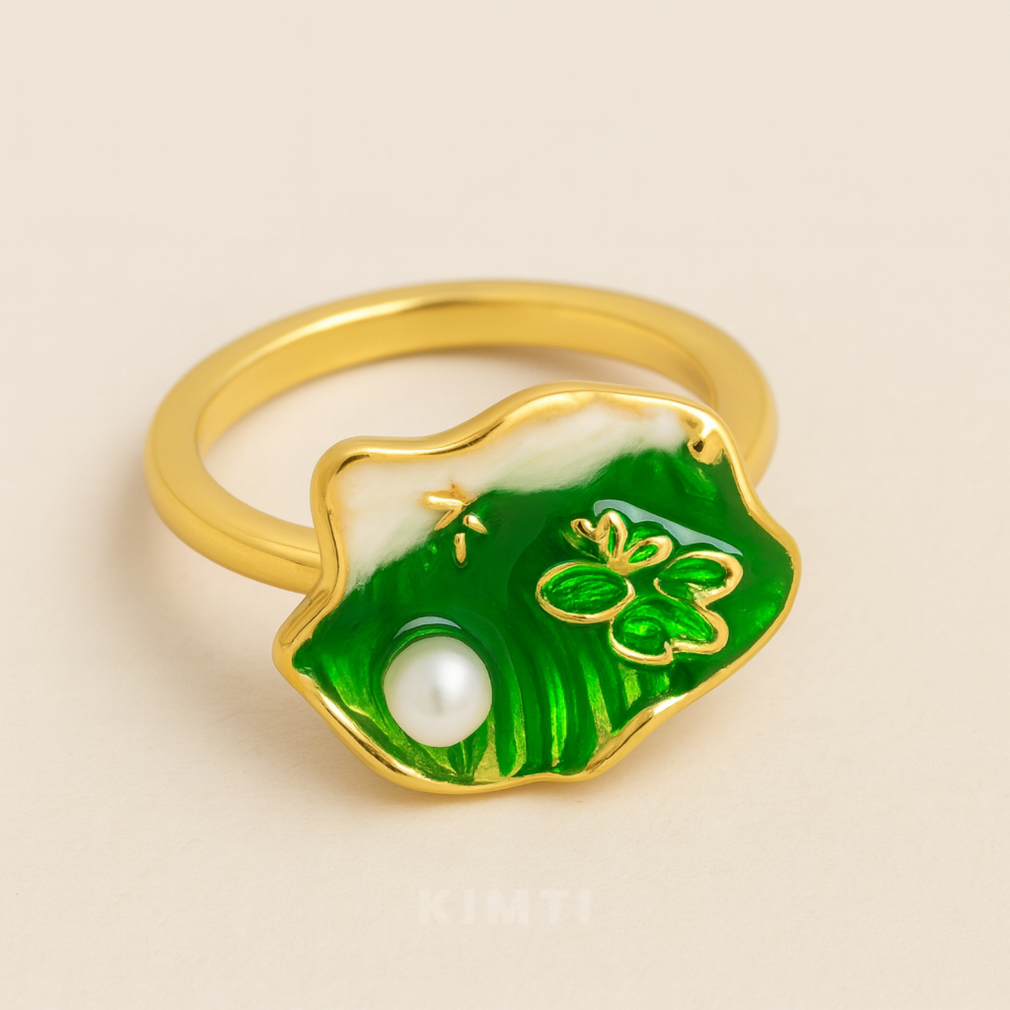 18K Gold Plated Pastel Botanical Pearl Accent Ring