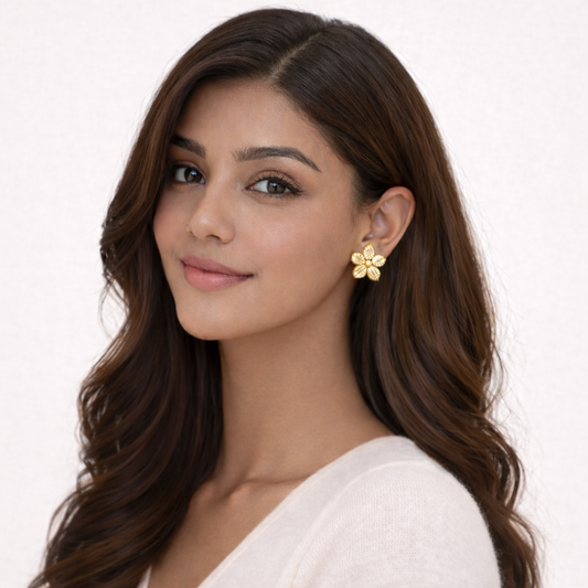 18K Gold Plated Floral Anti Tarnish Stud Earrings