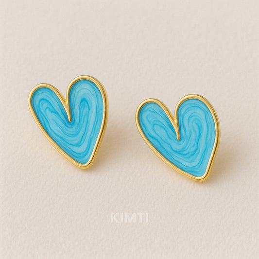 Blue Heart Shape Stud Earring