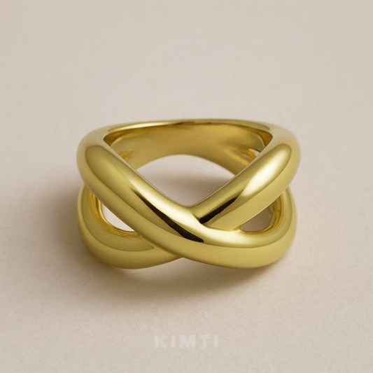 18K Gold Plated Crossover Statement Ring