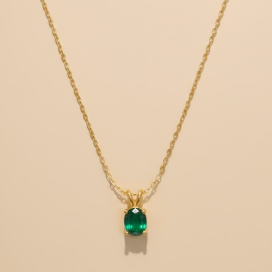 Emerald Green Stone Gold Pendant Necklace