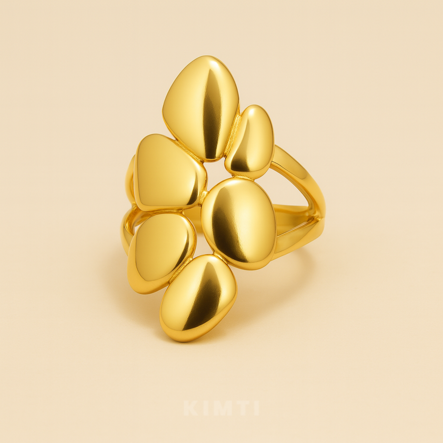 18K Gold Plated Modern Cluster Pebble Ring