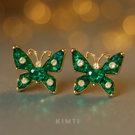 Sparkling Emerald Butterfly Fashion Earrings