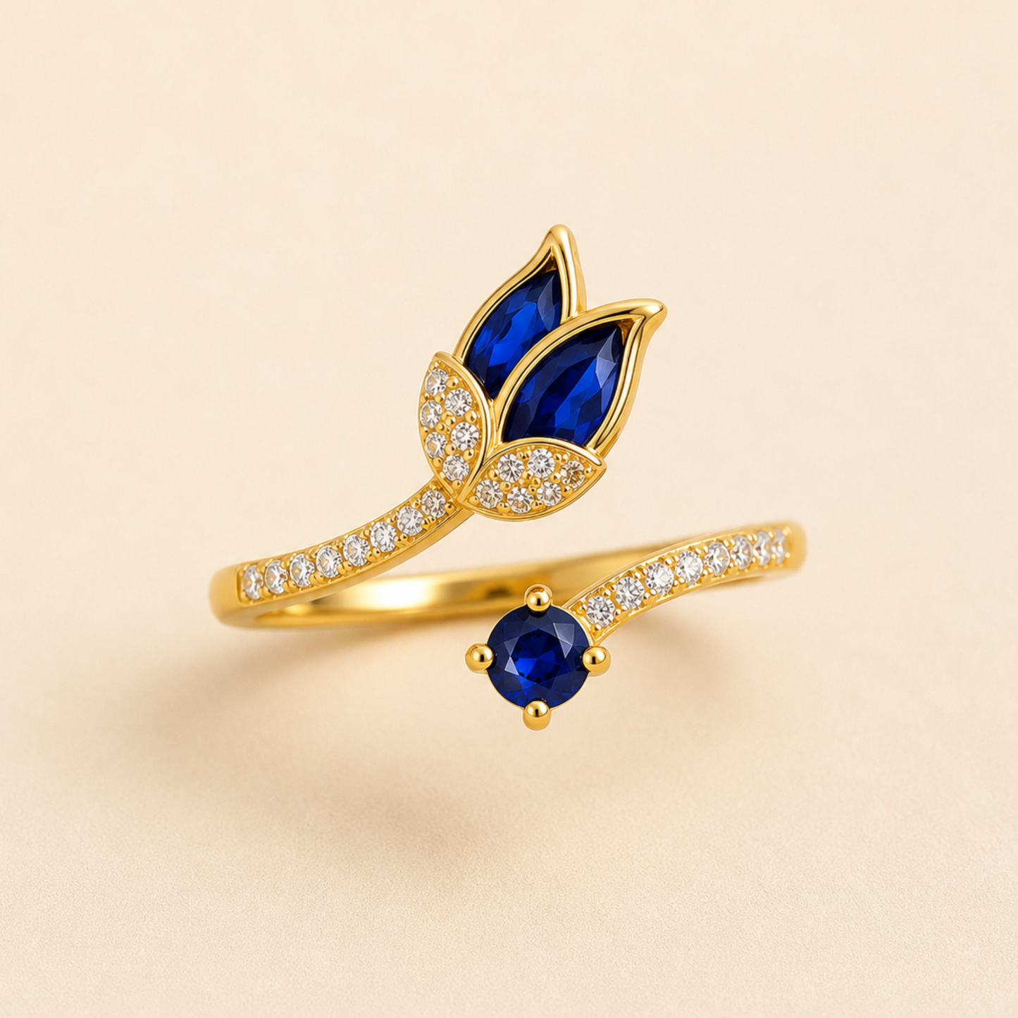 Royal Blue Lotus Adjustable Ring