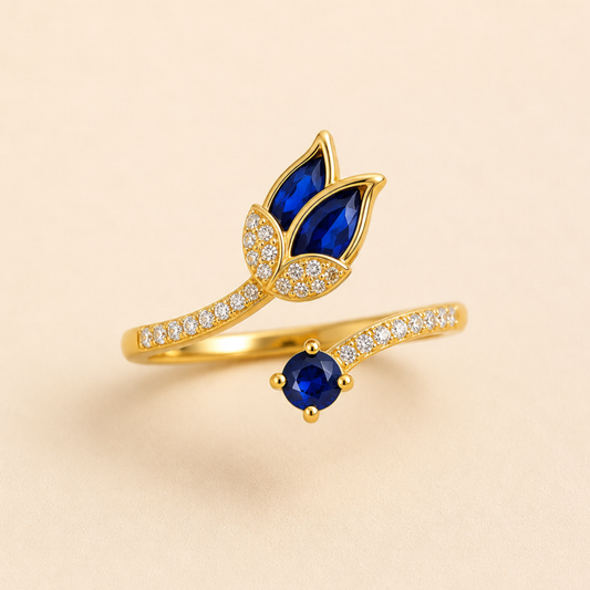 Royal Blue Lotus Adjustable Ring