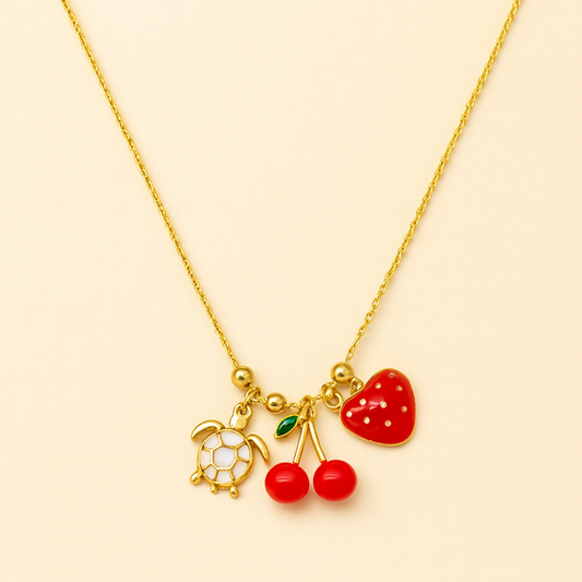 Berry Turtle Trio Anti-Tarnish Necklace