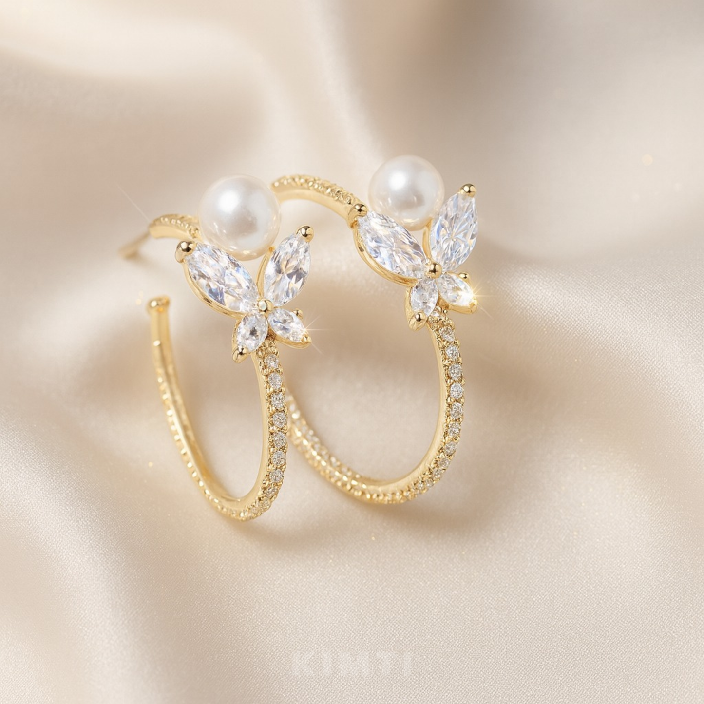 Butterfly Crystal Pearl Hoop Earrings