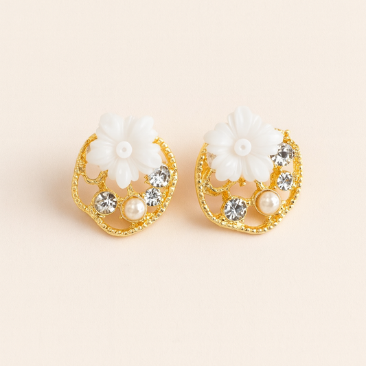 White Blossom Gold Studs