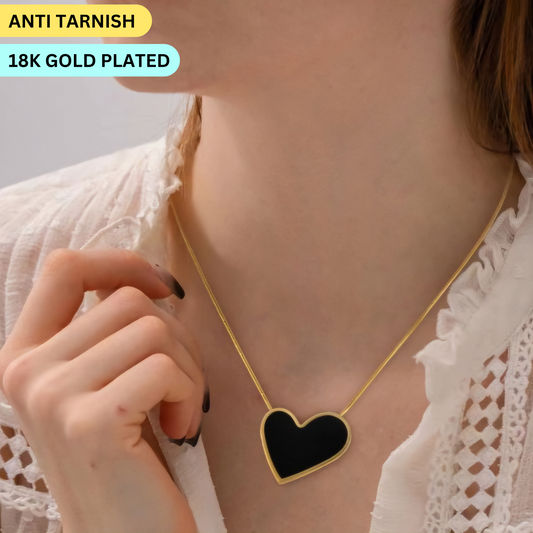 Anti Tarnish Heart Pendant Necklace - Black
