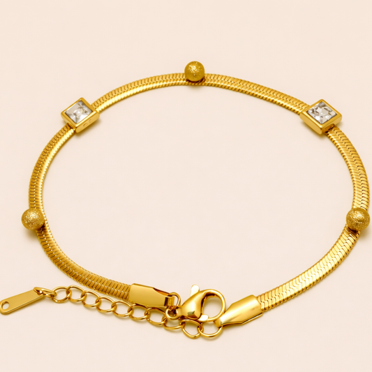 18K Gold Plated Gold Snake Chain Crystal Bracelet