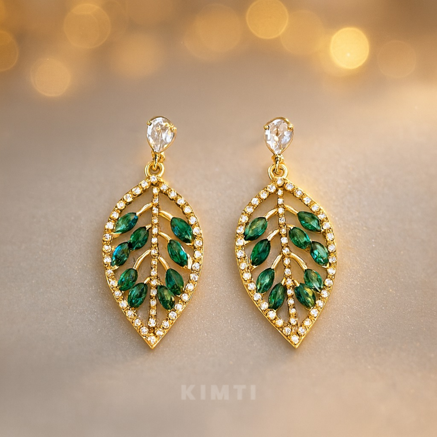 Emerald Leaf Drop Earrings