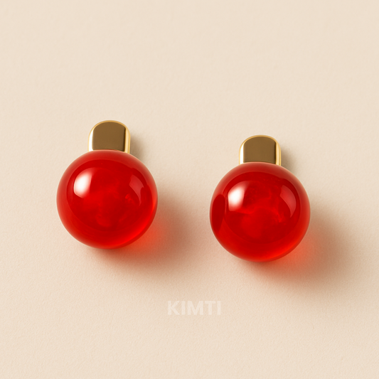 “Cherry Luxe” – Bold Red Earrings with Gold